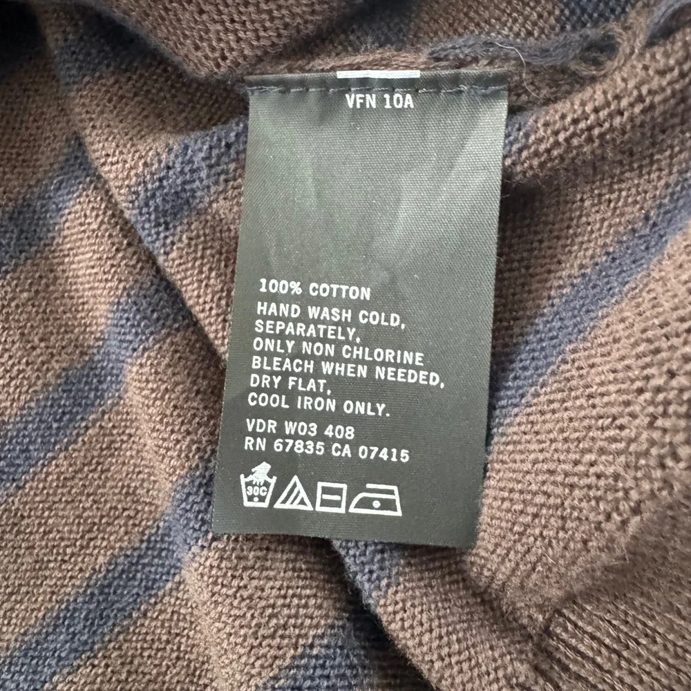 Nautica Men's V-Neck Sweater Vest Brown Navy Blue Striped 100% Cotton Size Large